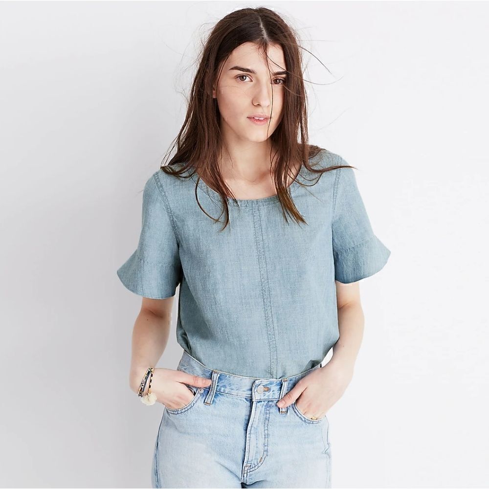 Madewell Chambray Tie-Back Top XXS - Picture 3 of 9